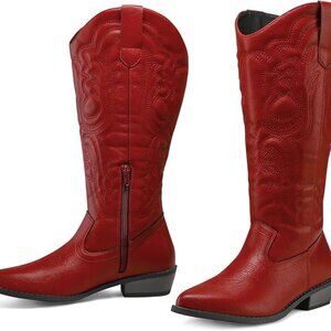 Women's Cowboy Boots Mid Calf Cowgirl Embroidered Western Pointed Toe